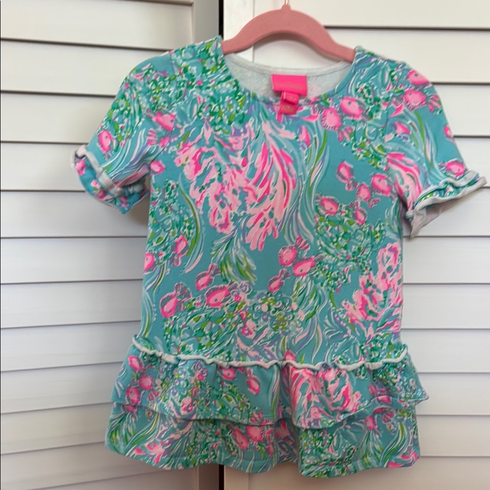 Lilly Pulitzer Blue and Pink Dress with Ruffle Detail